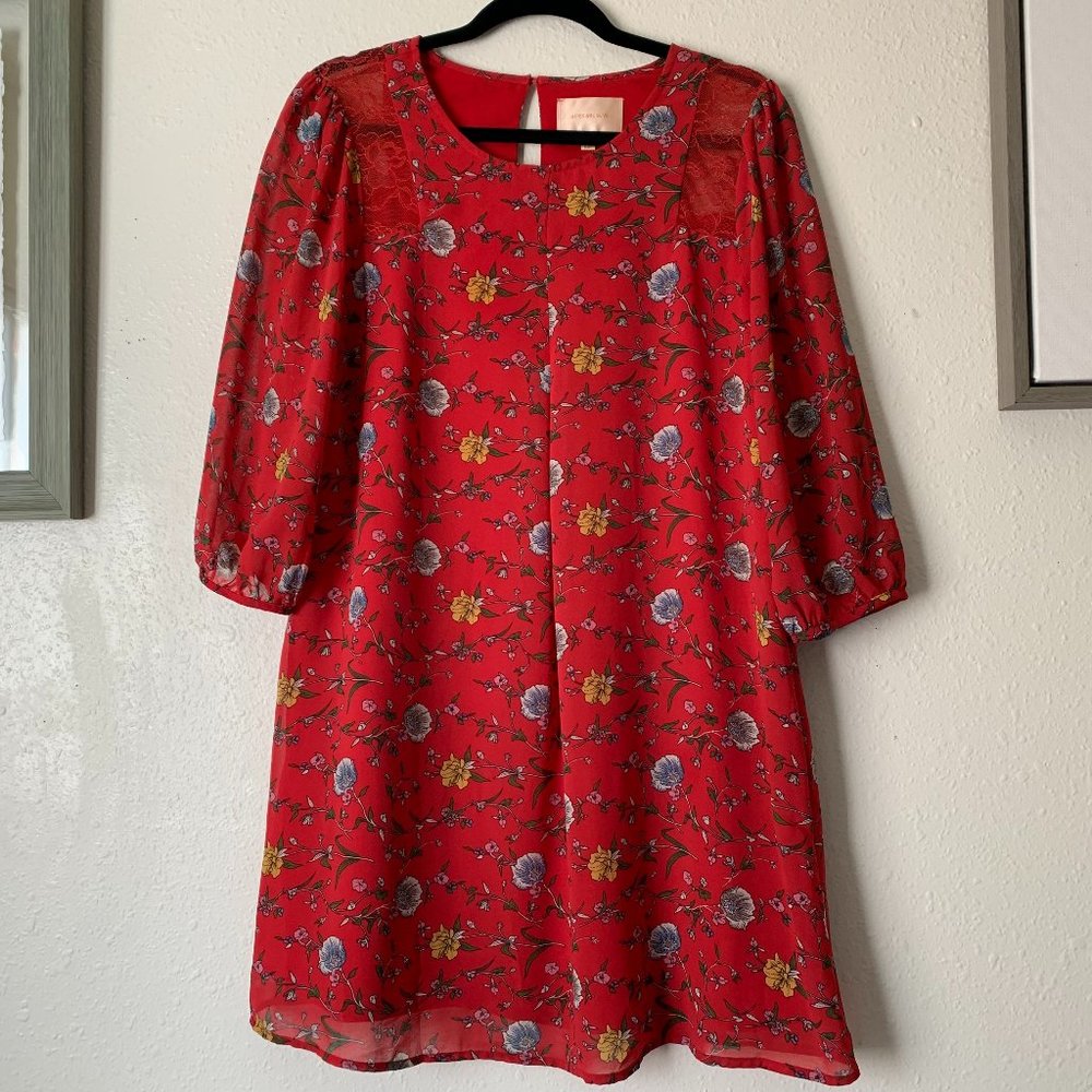 Skies Are Blue| Red Floral Shift Dress